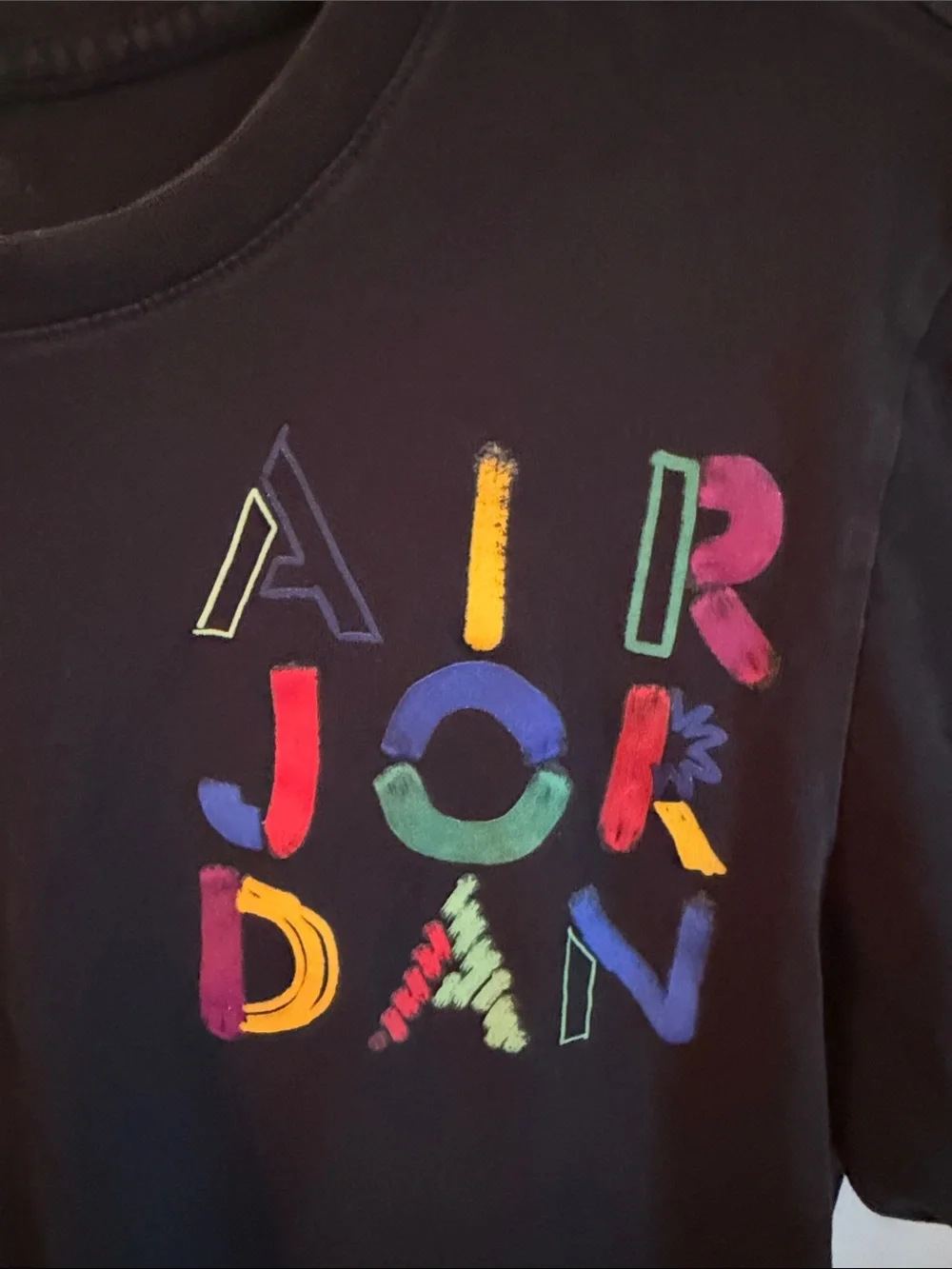 Jordan Black Tee with Multicolor AIR JORDAN Letters